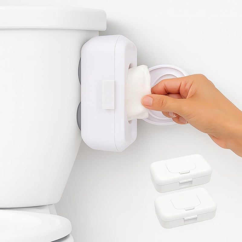 Loo 2-Pack Discreet Flushable Wipes Dispenser – Fits Standard Size Flushable Wipes Only – No-Drill Suction Mount, Hygienic Low-Profile Holder for Bathroom & Toilet - Image 1